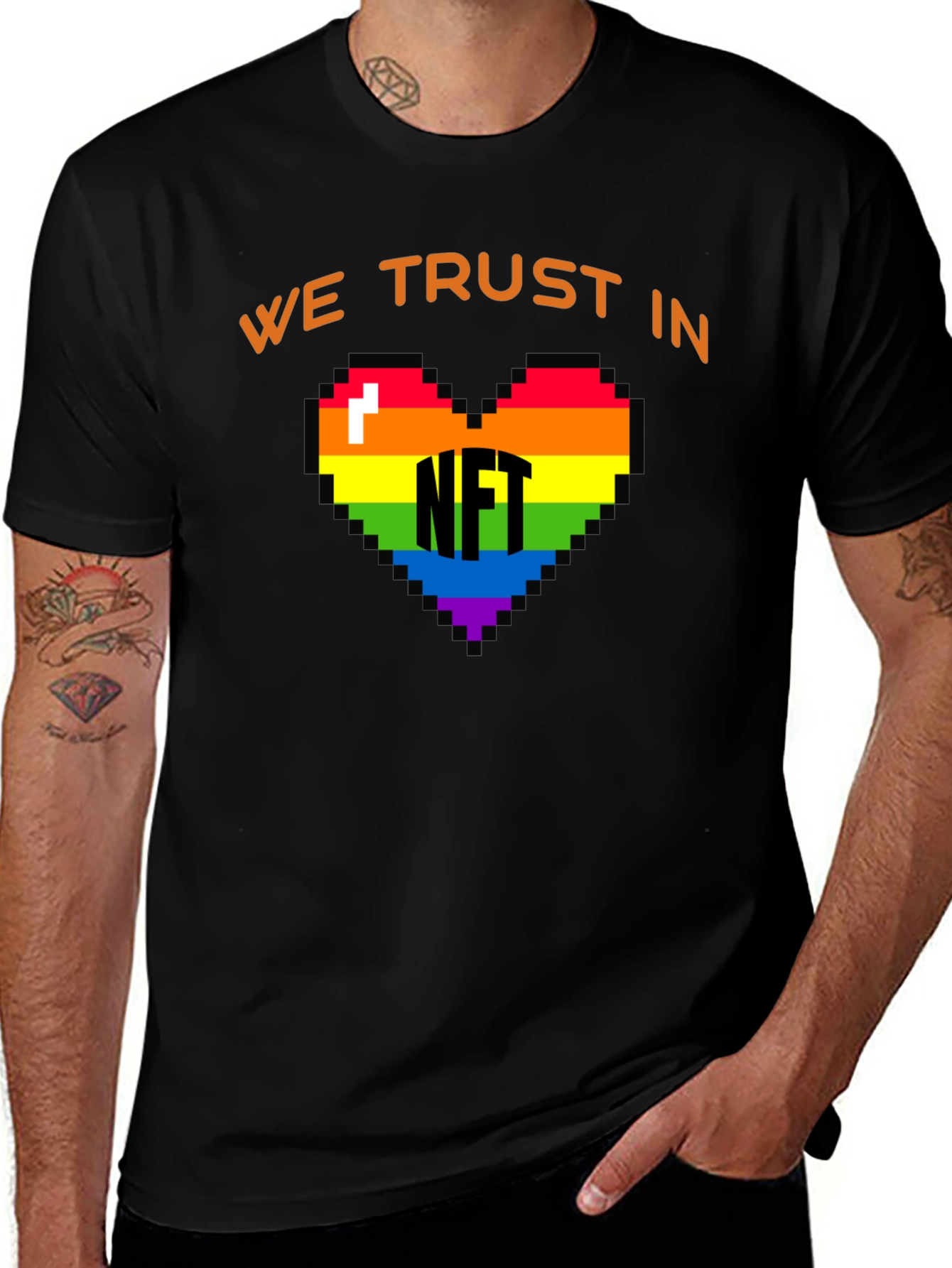 We Trust In NFT Rainbow Heart Black T-Shirt
