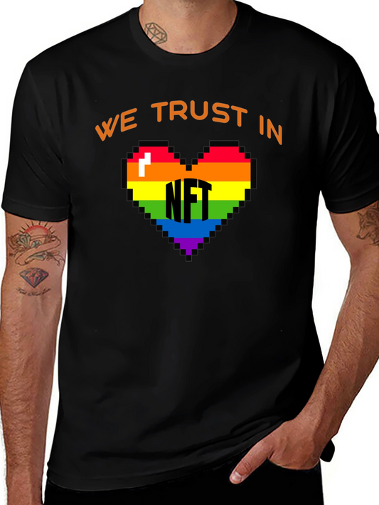 We Trust In NFT Rainbow Heart Black T-Shirt