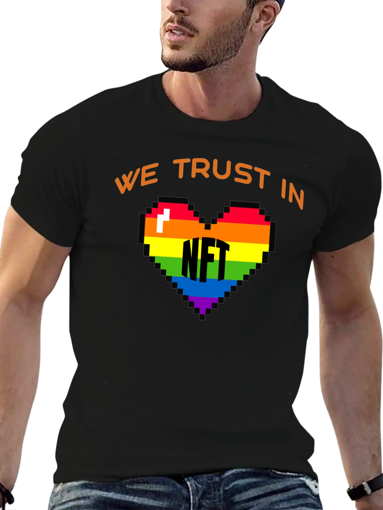 We Trust In NFT Rainbow Heart Black T-Shirt