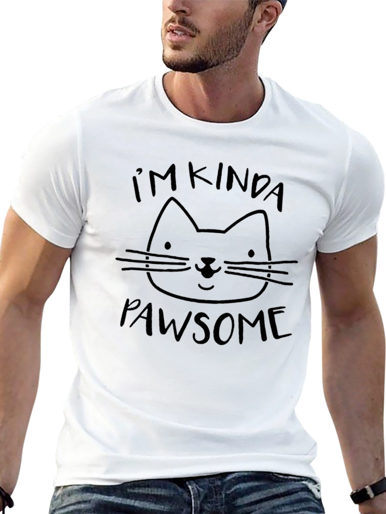 Mens Funny Pawsome Cat Graphic T-Shirt