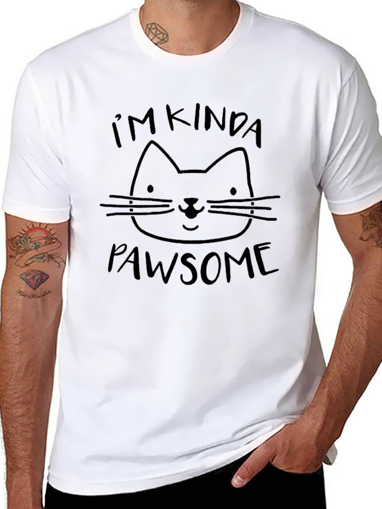 Mens Funny Pawsome Cat Graphic T-Shirt
