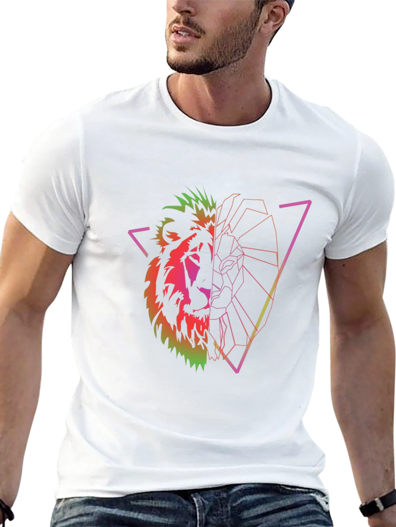 Geometric Lion Graphic Tee - Black