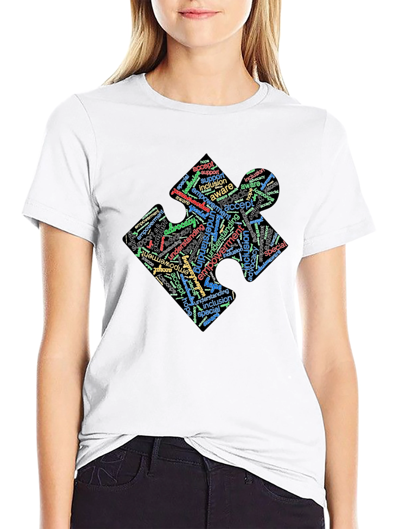 Inclusion Puzzle Piece Word Art T-Shirt
