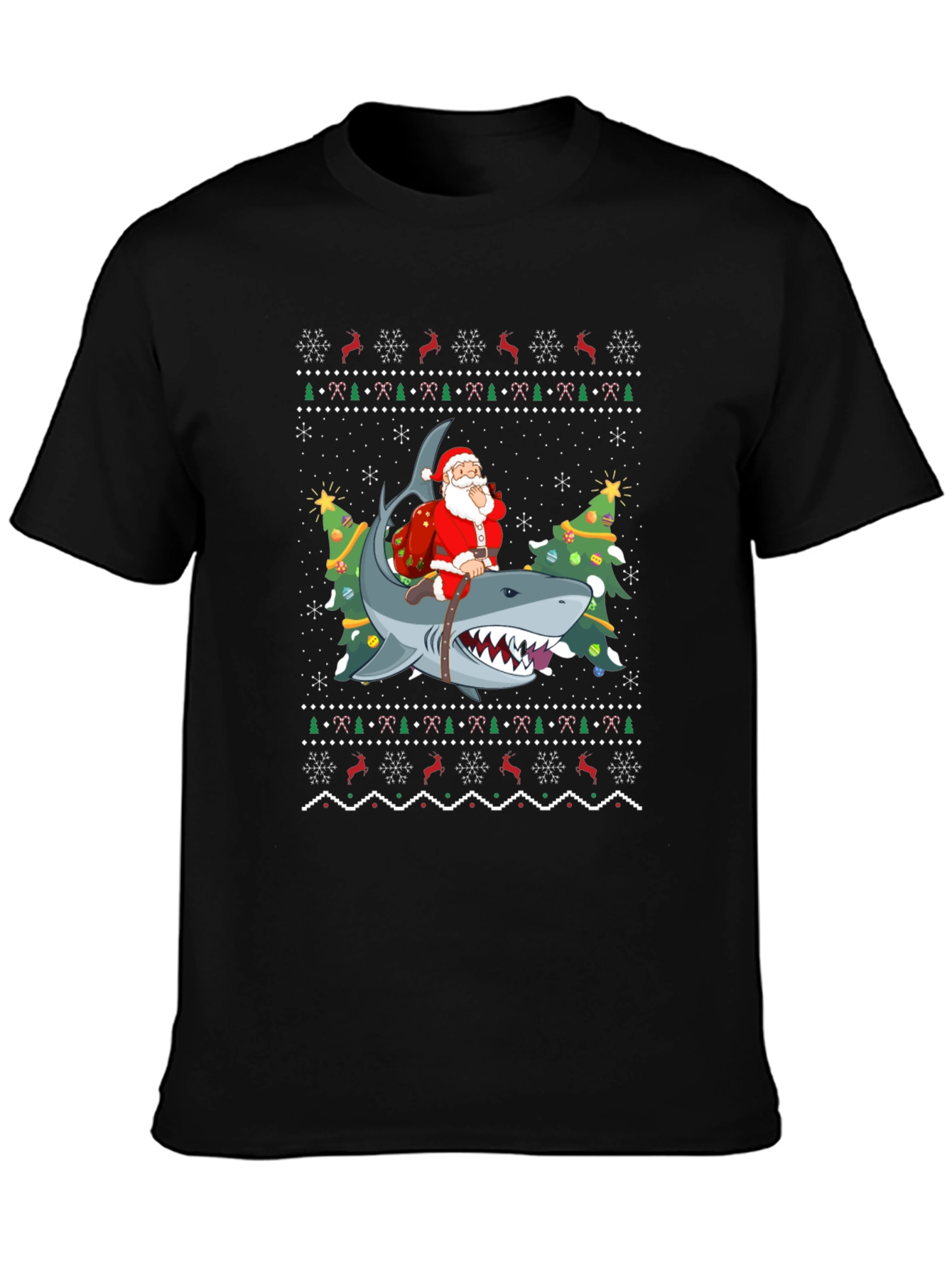 Santa Riding Shark Ugly Christmas Sweater T-Shirt