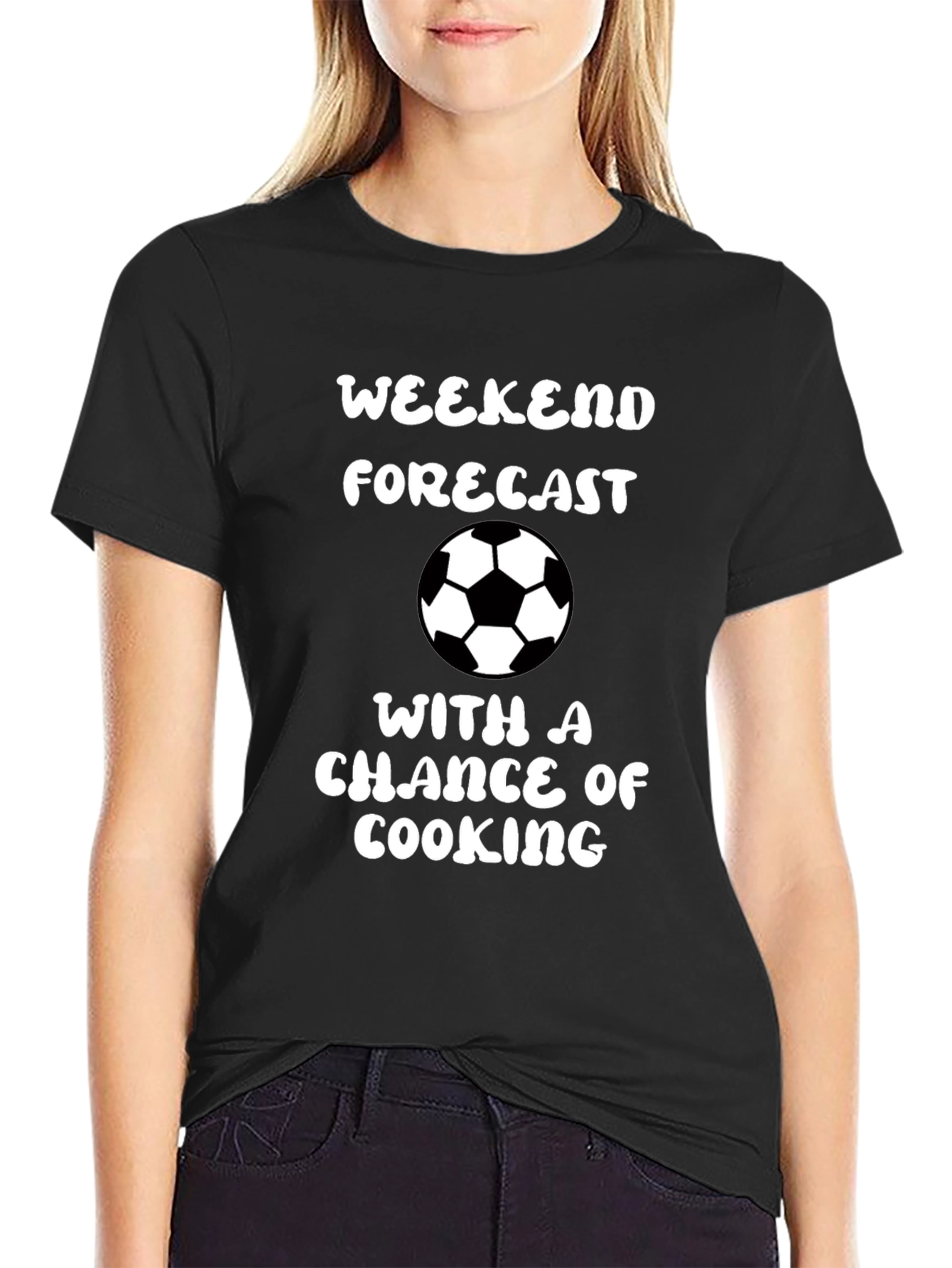 Weekend Forecast Soccer & Cooking Black Graphic Tee