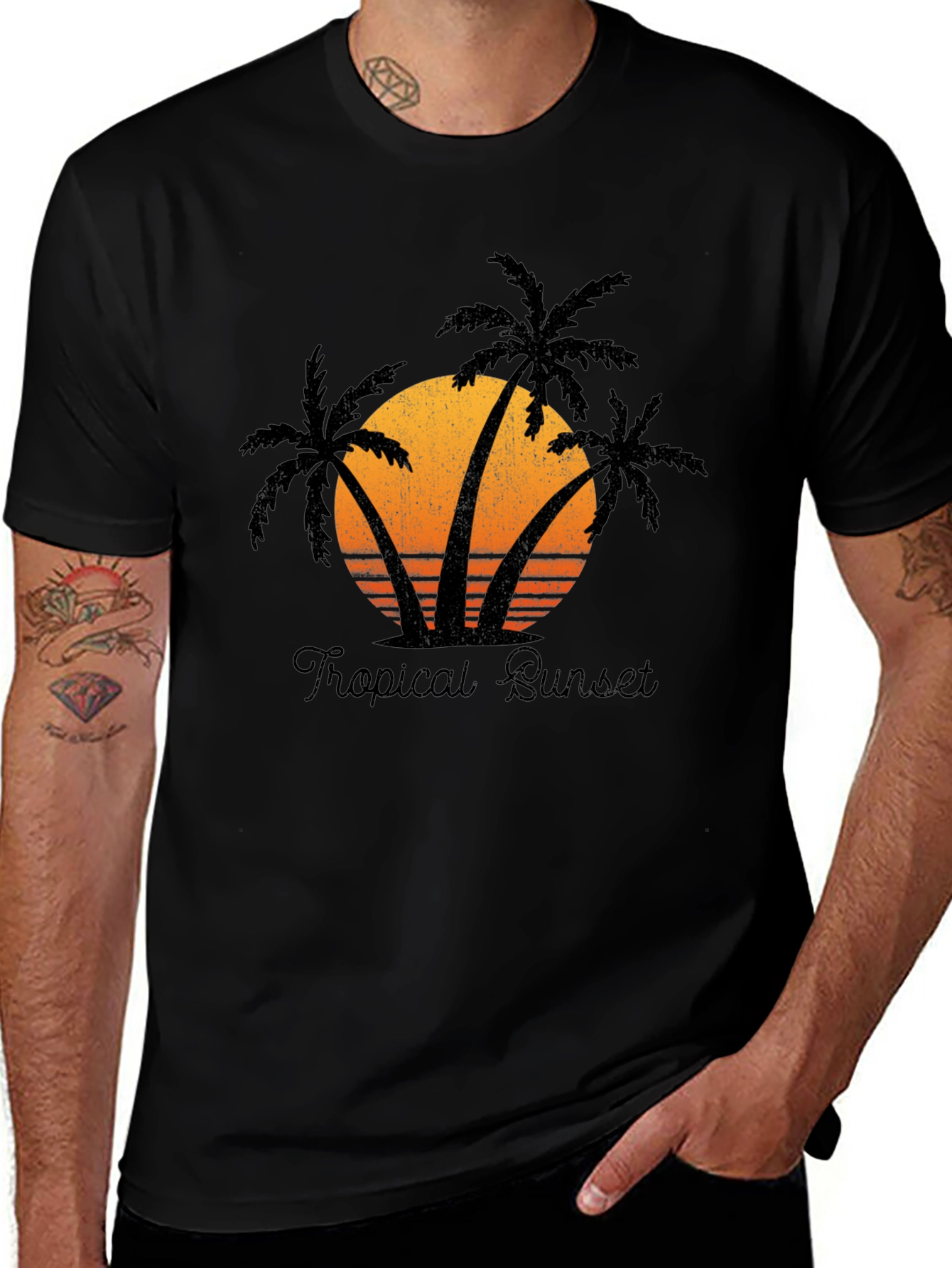Tropical Sunset Graphic Tee - Black T-Shirt