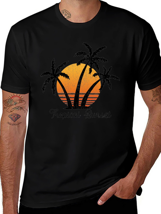 Tropical Sunset Graphic Tee - Black T-Shirt