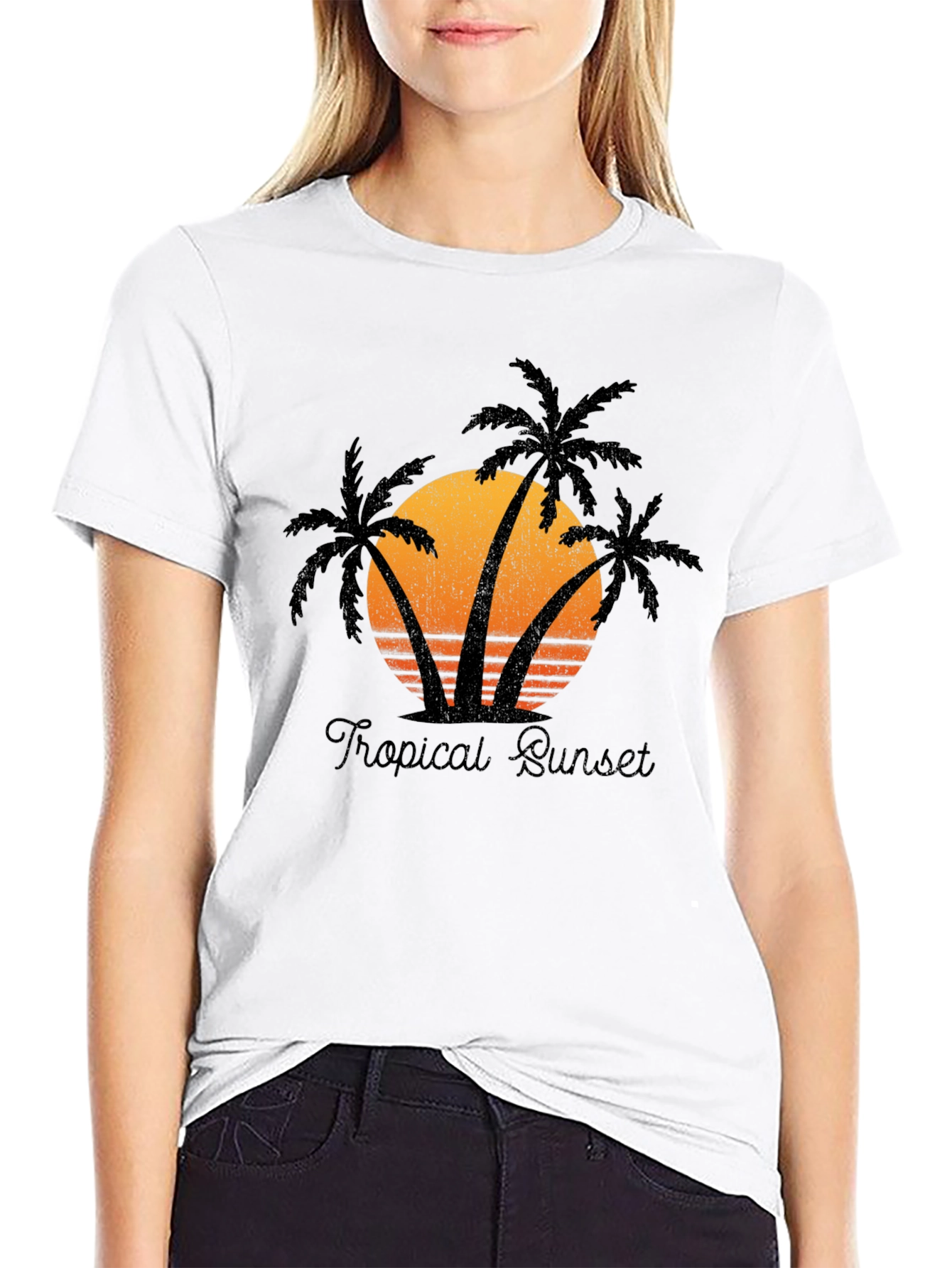 Tropical Sunset Graphic Tee - Black T-Shirt