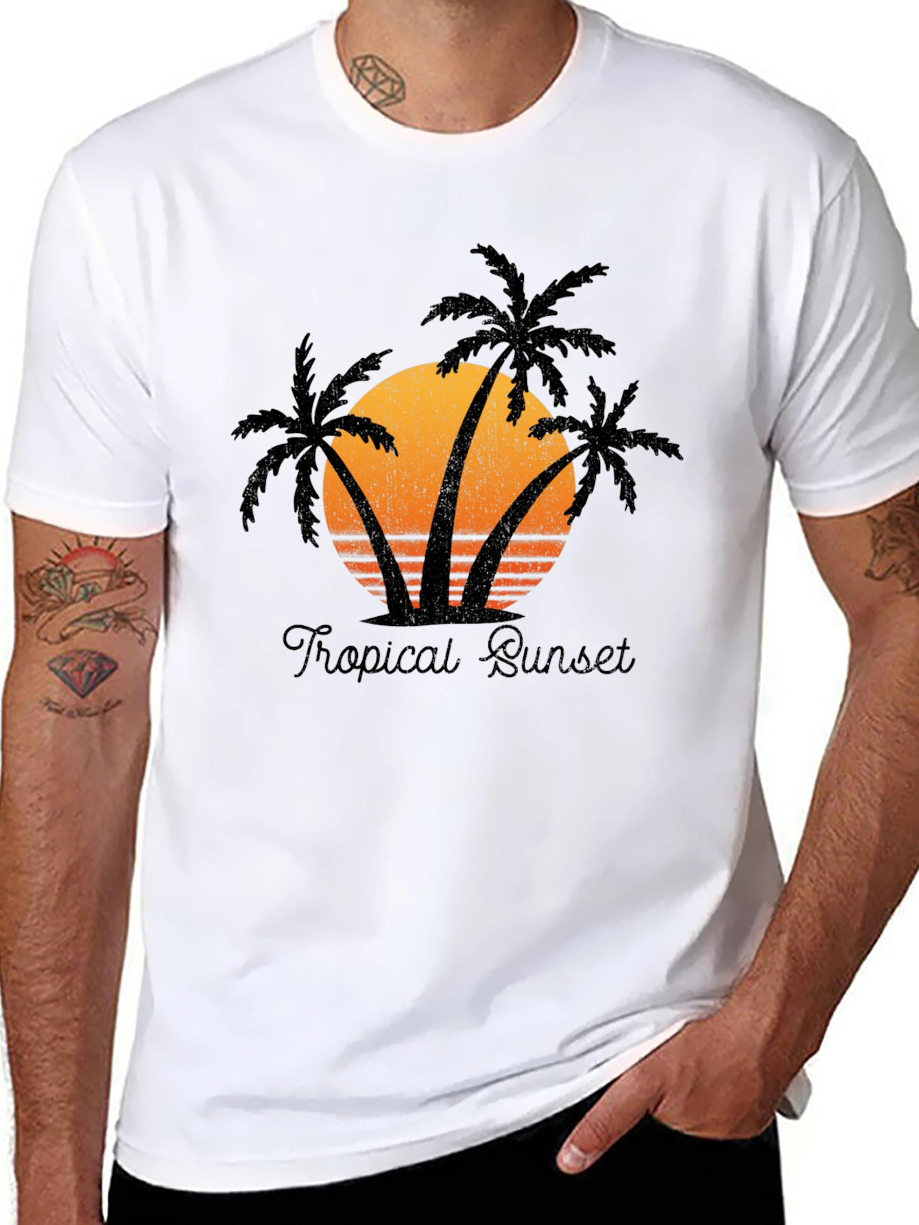 Tropical Sunset Graphic Tee - Black T-Shirt