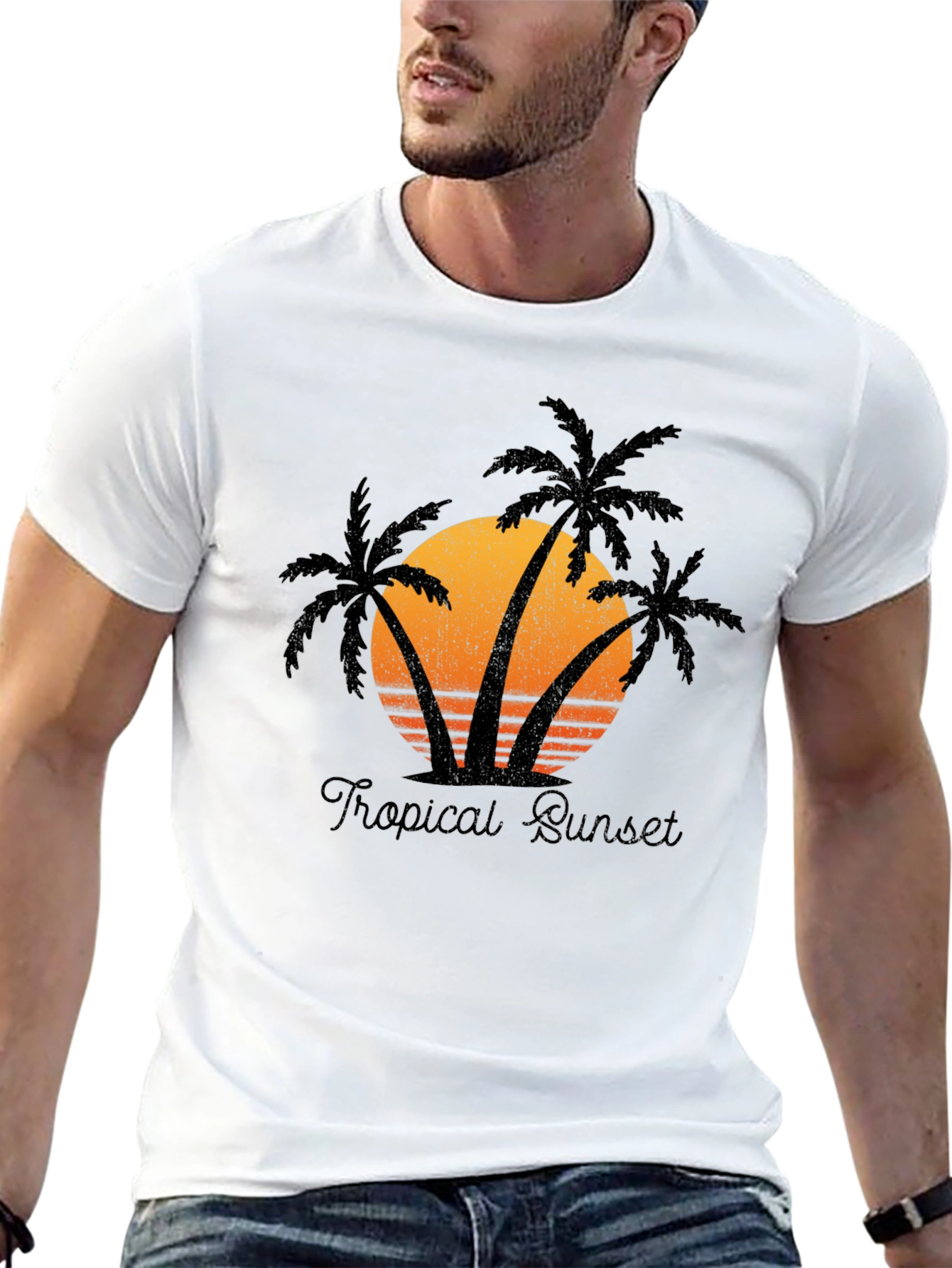Tropical Sunset Graphic Tee - Black T-Shirt