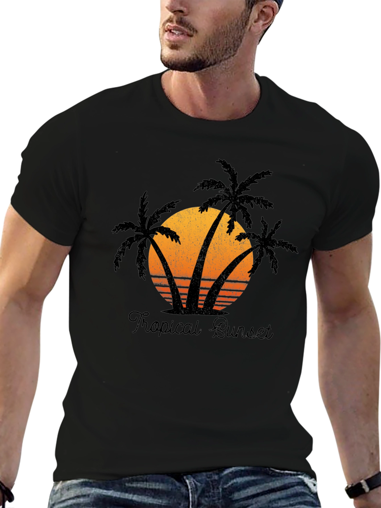Tropical Sunset Graphic Tee - Black T-Shirt