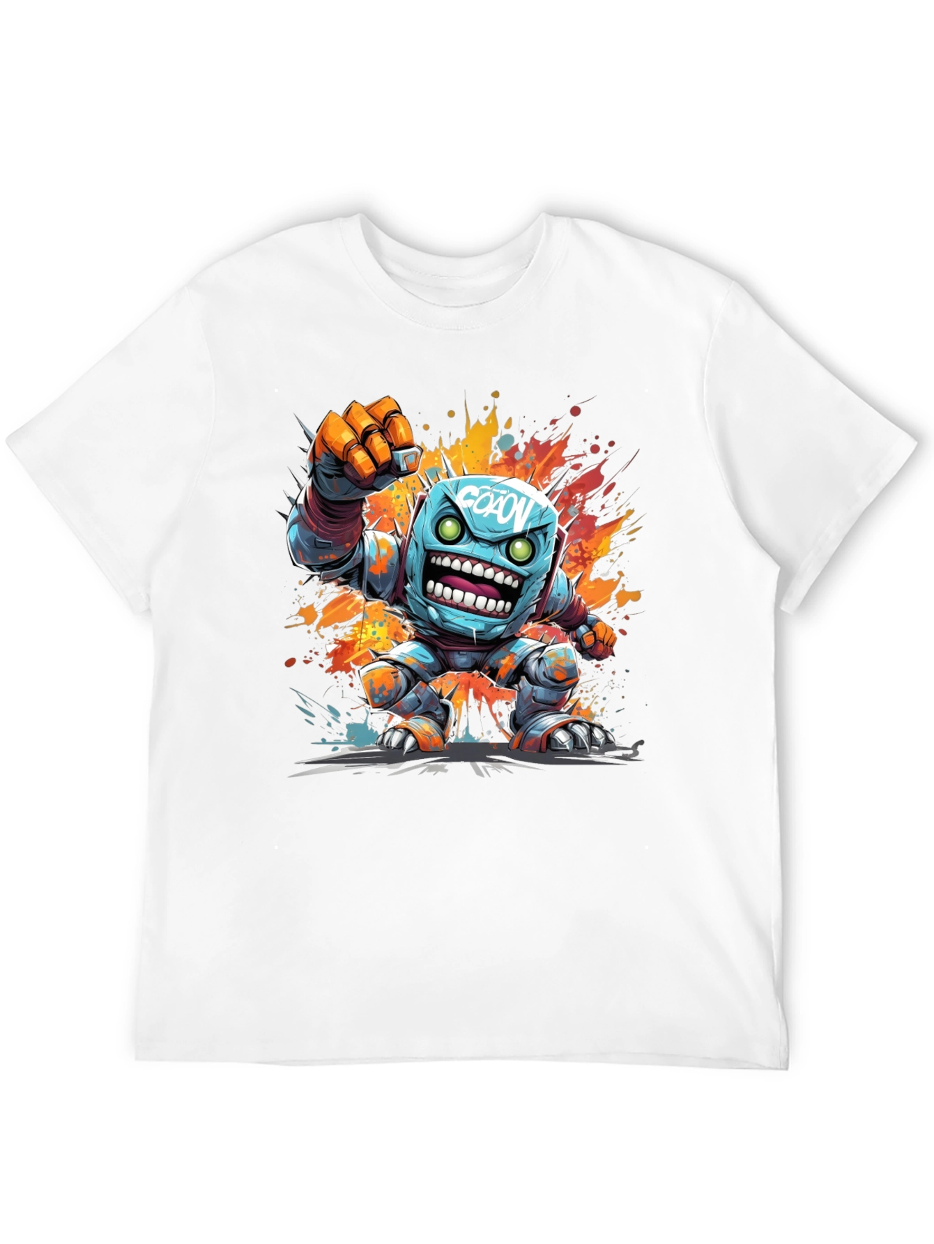 Cartoon Robot Graphic Tee - Black