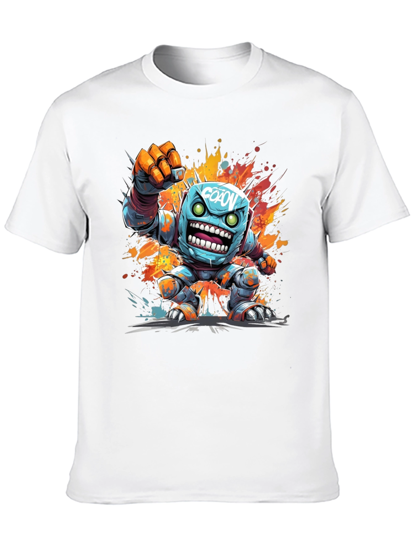 Cartoon Robot Graphic Tee - Black