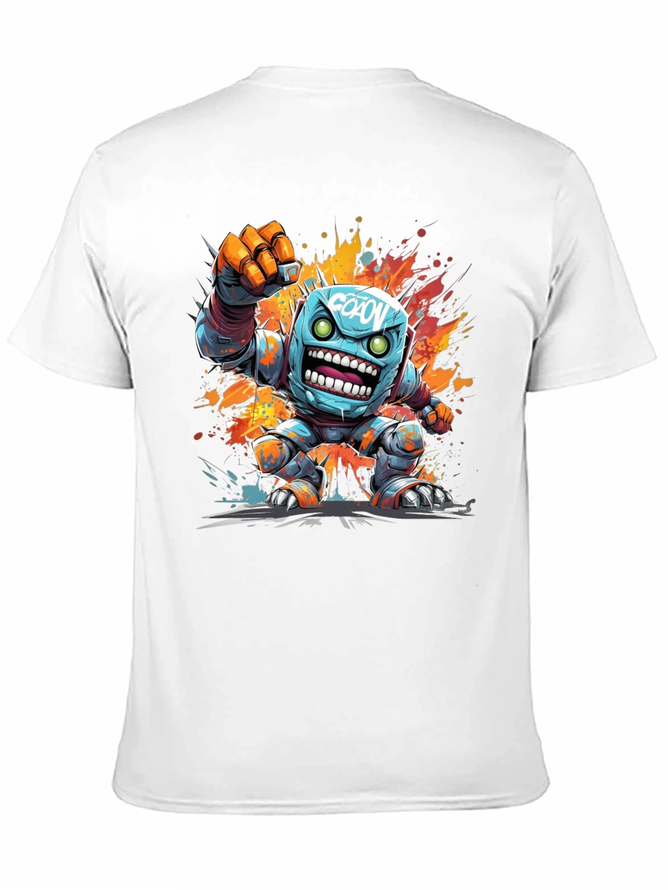 Cartoon Robot Graphic Tee - Black