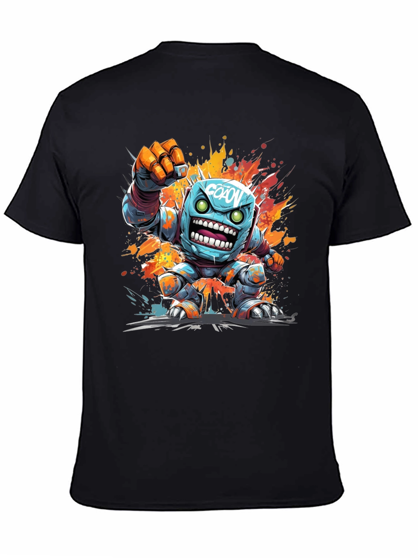 Cartoon Robot Graphic Tee - Black