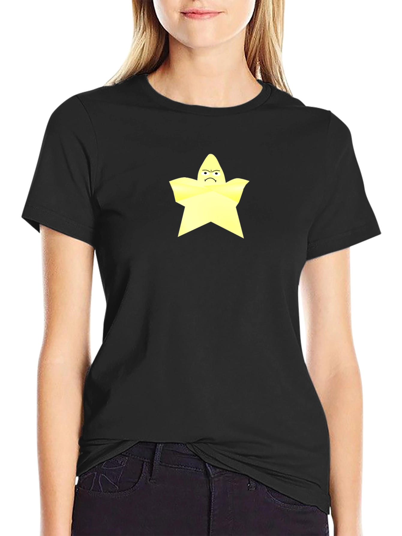 Grumpy Star Graphic Tee - Black Cotton T-Shirt