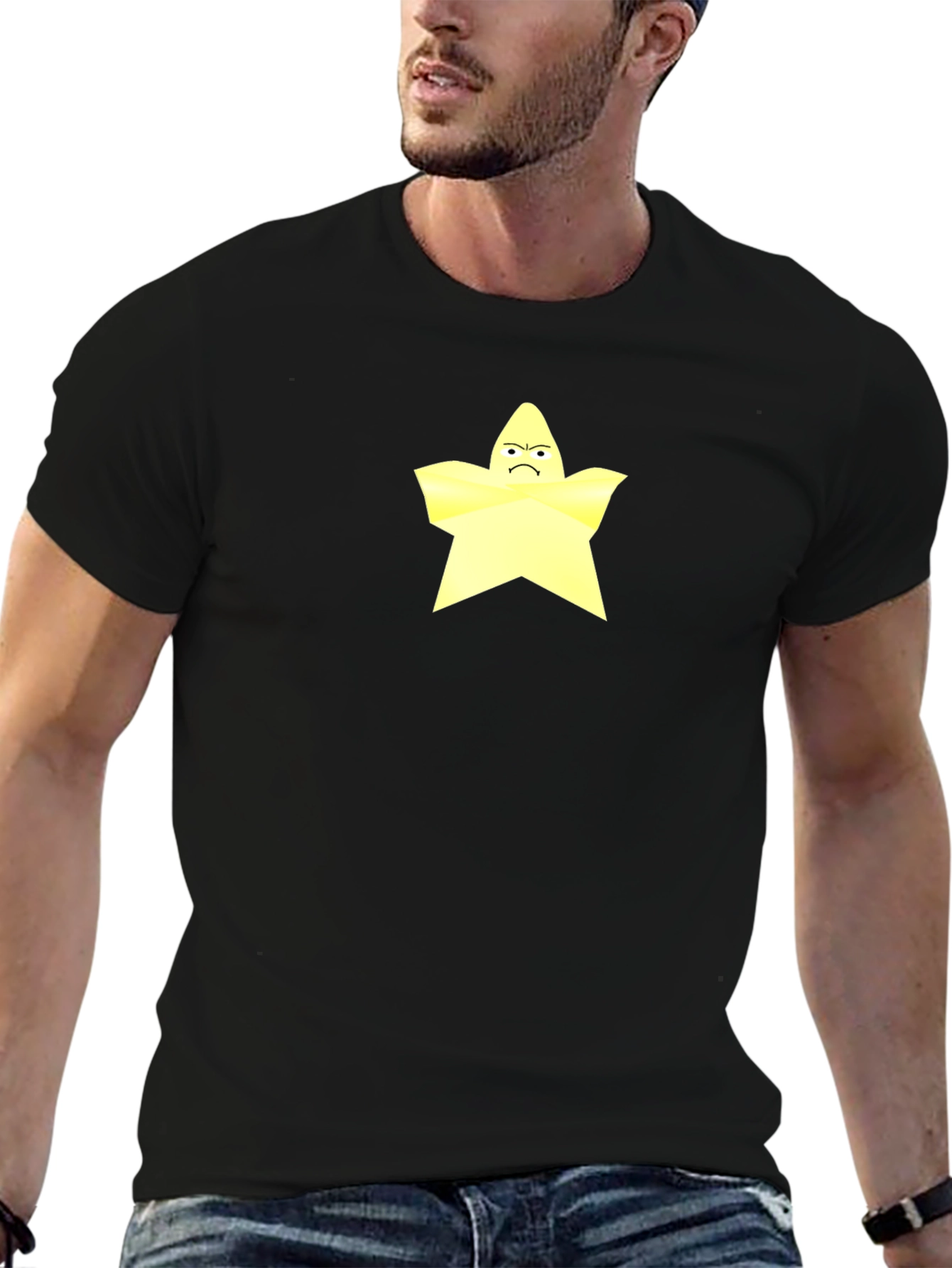 Grumpy Star Graphic Tee - Black Cotton T-Shirt