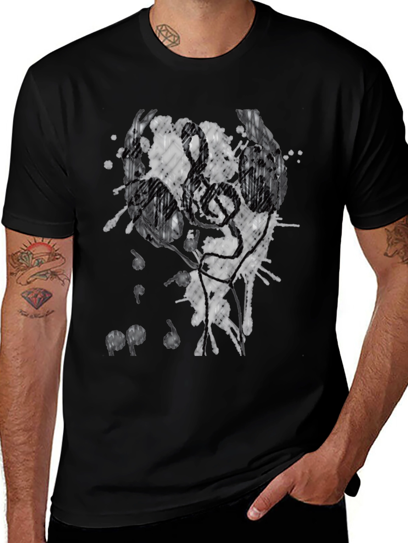 Abstract Ink Splatter Graphic Black T-Shirt