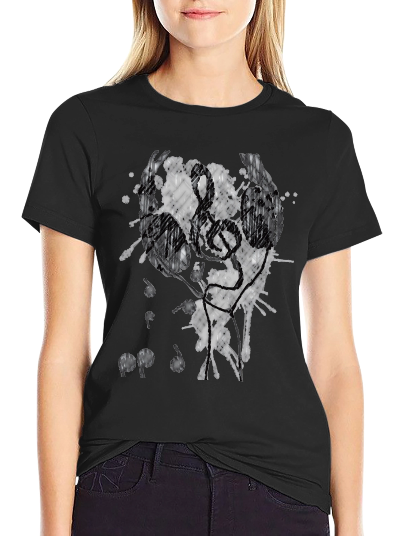 Abstract Ink Splatter Graphic Black T-Shirt