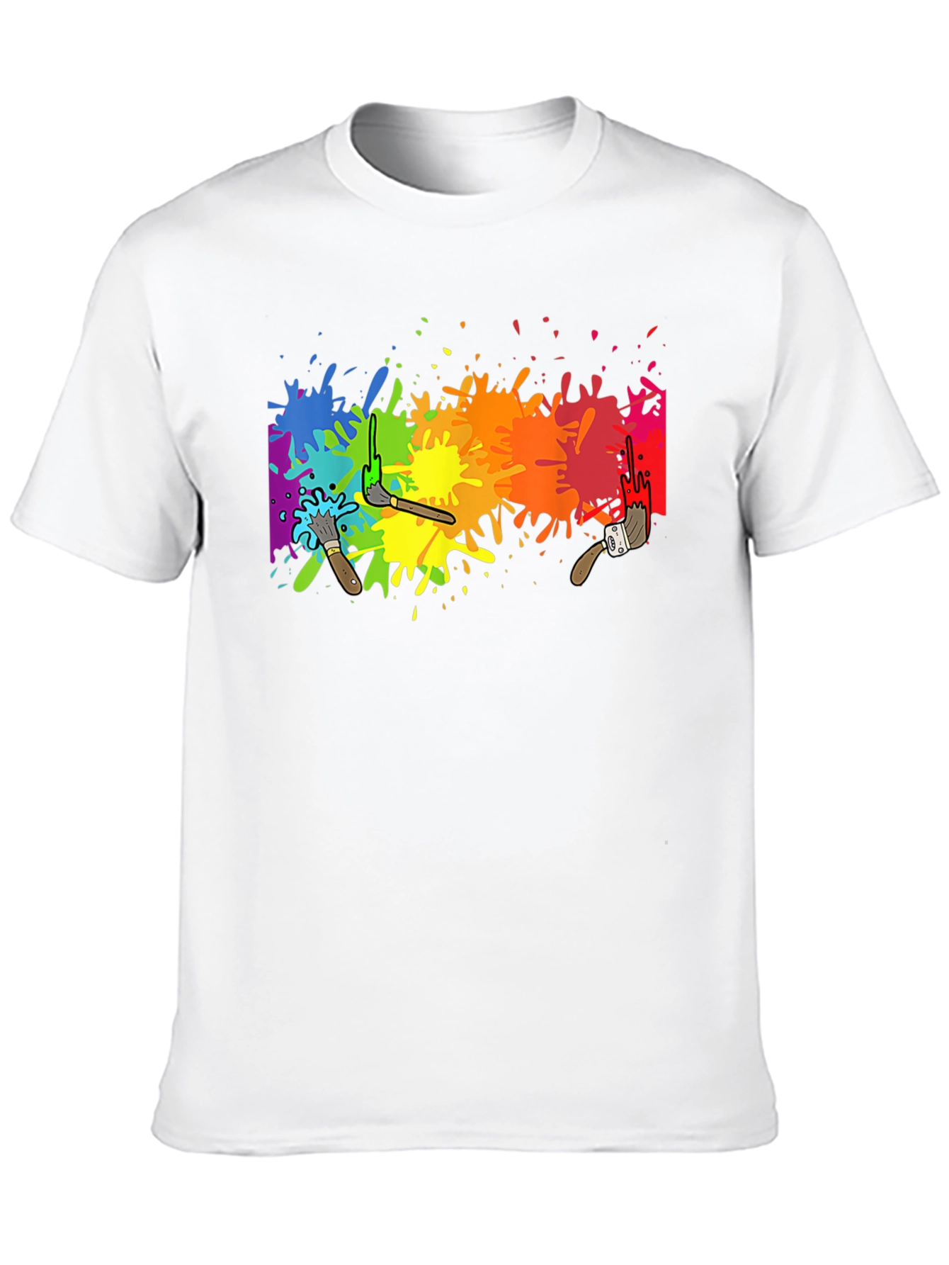 Rainbow Paint Splatter Graphic Tee - Artistic Black T-Shirt