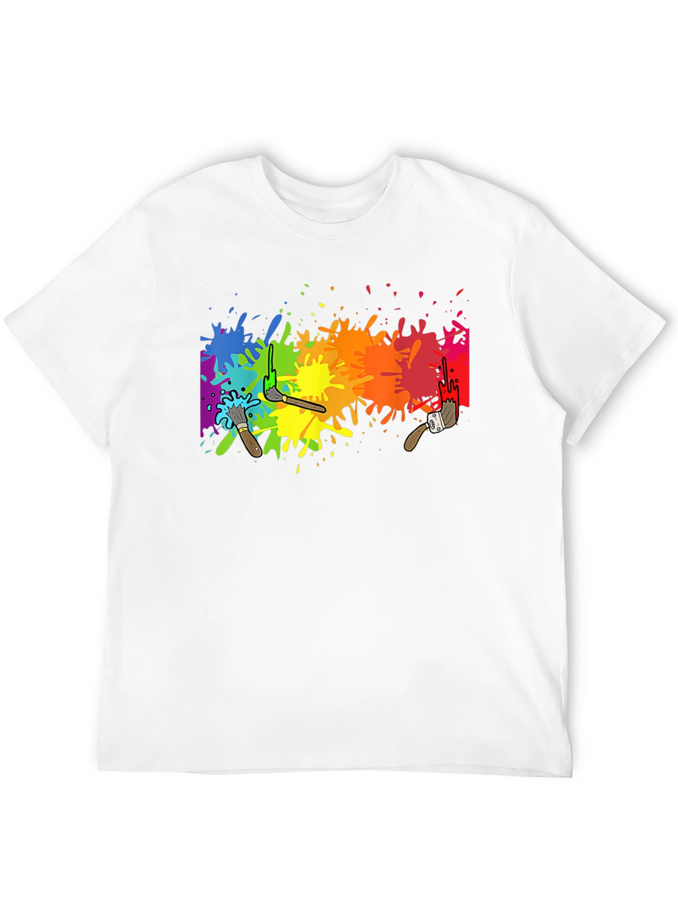 Rainbow Paint Splatter Graphic Tee - Artistic Black T-Shirt