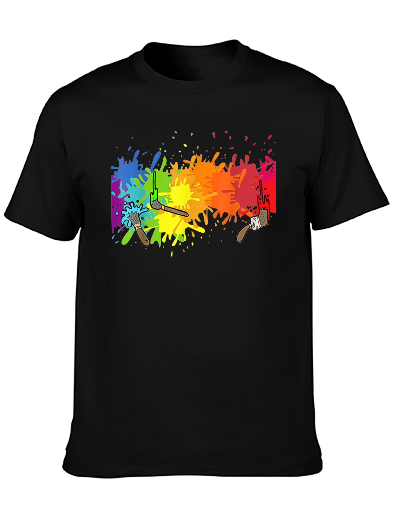 Rainbow Paint Splatter Graphic Tee - Artistic Black T-Shirt