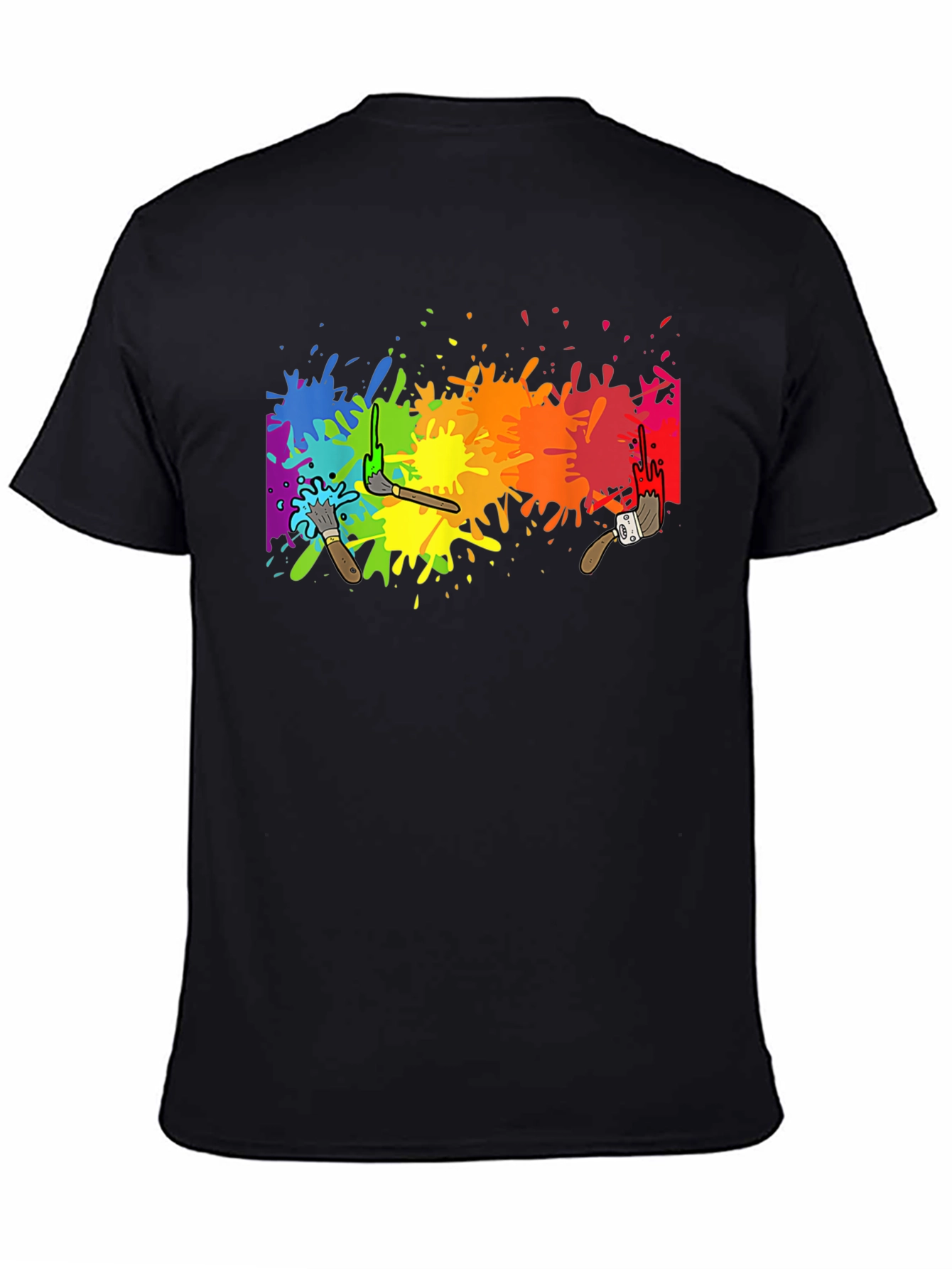 Rainbow Paint Splatter Graphic Tee - Artistic Black T-Shirt