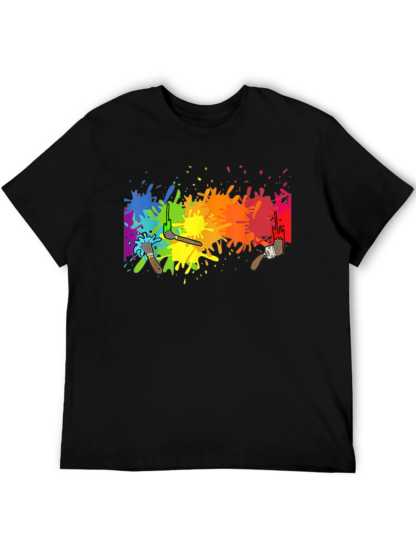 Rainbow Paint Splatter Graphic Tee - Artistic Black T-Shirt