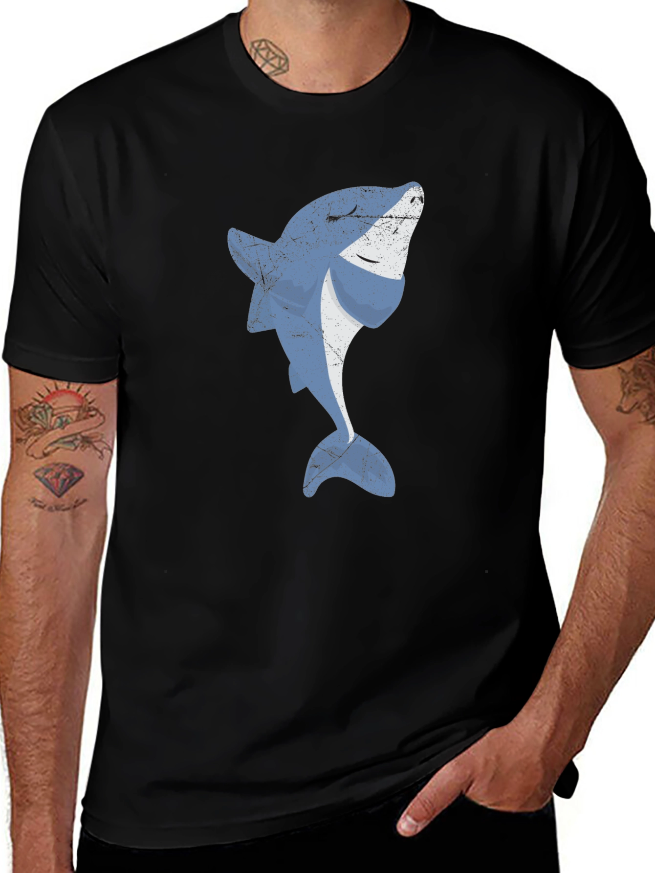Cool Shark Graphic Print Black T-Shirt