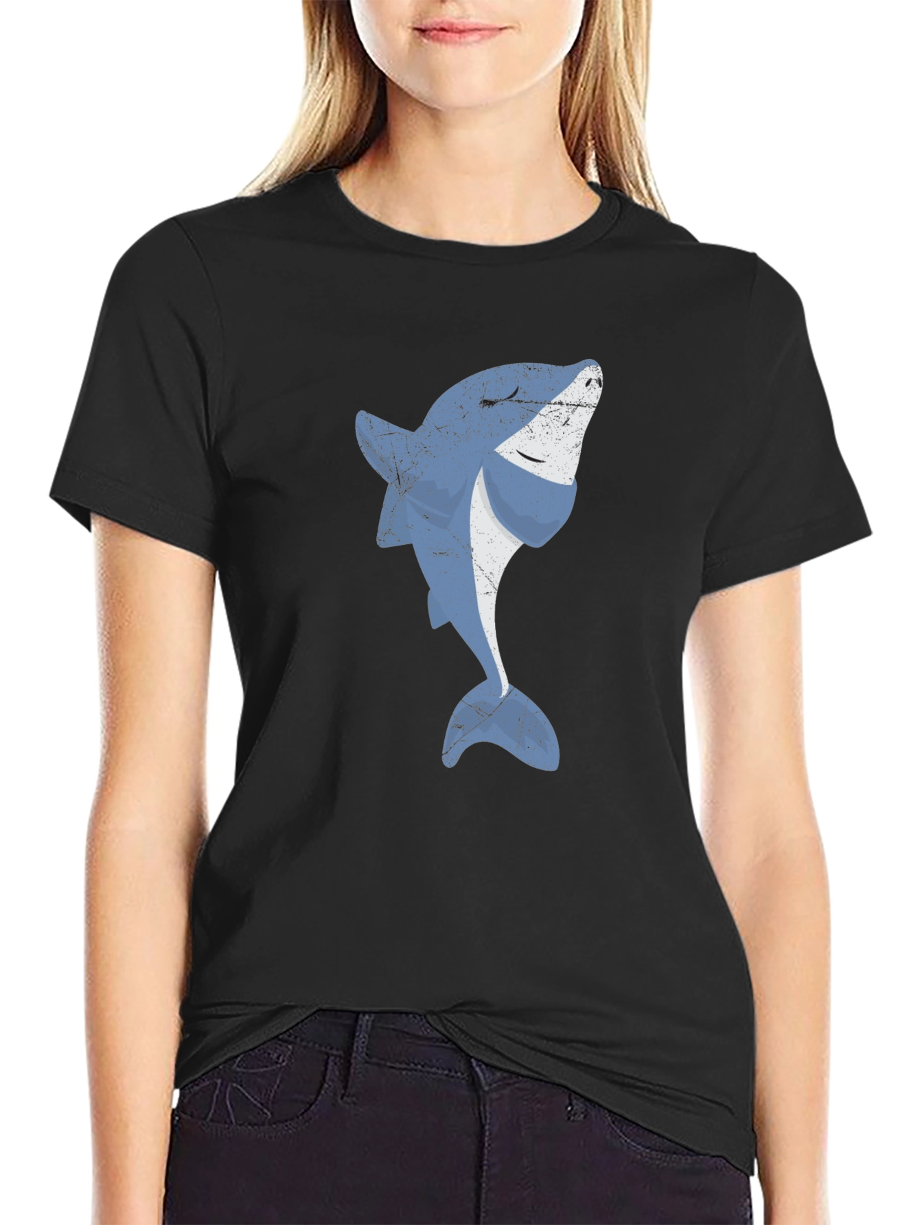 Cool Shark Graphic Print Black T-Shirt