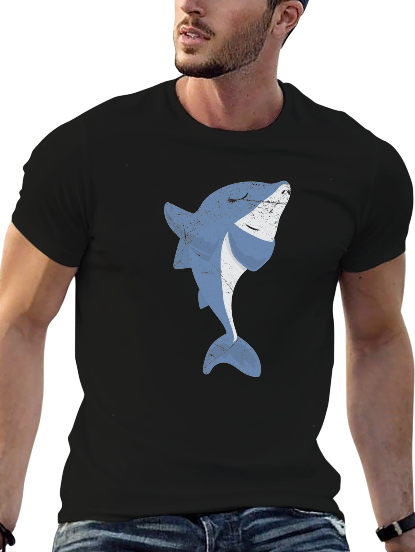Cool Shark Graphic Print Black T-Shirt