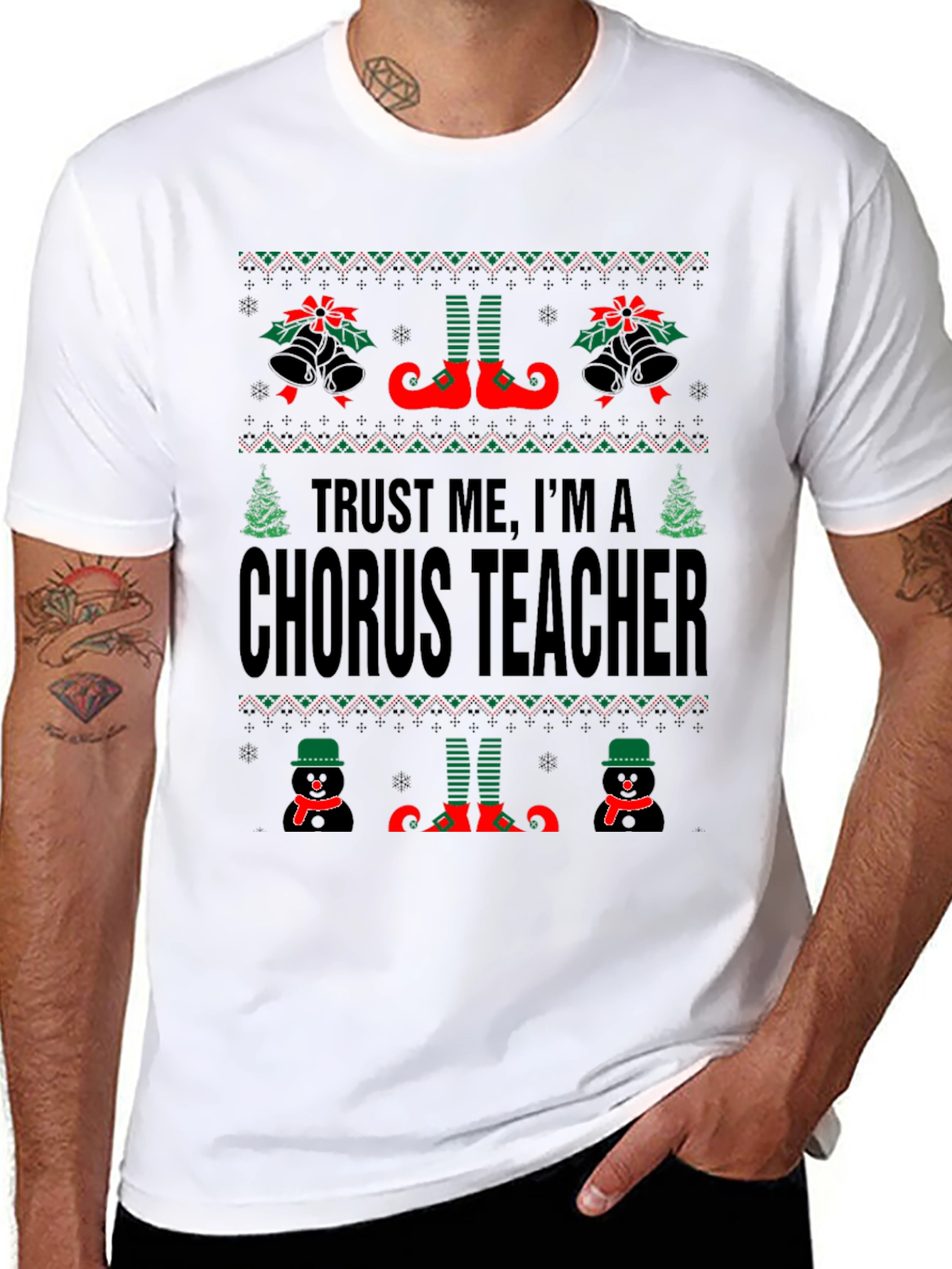 Chorus Teacher Christmas T-Shirt - Ugly Sweater Style