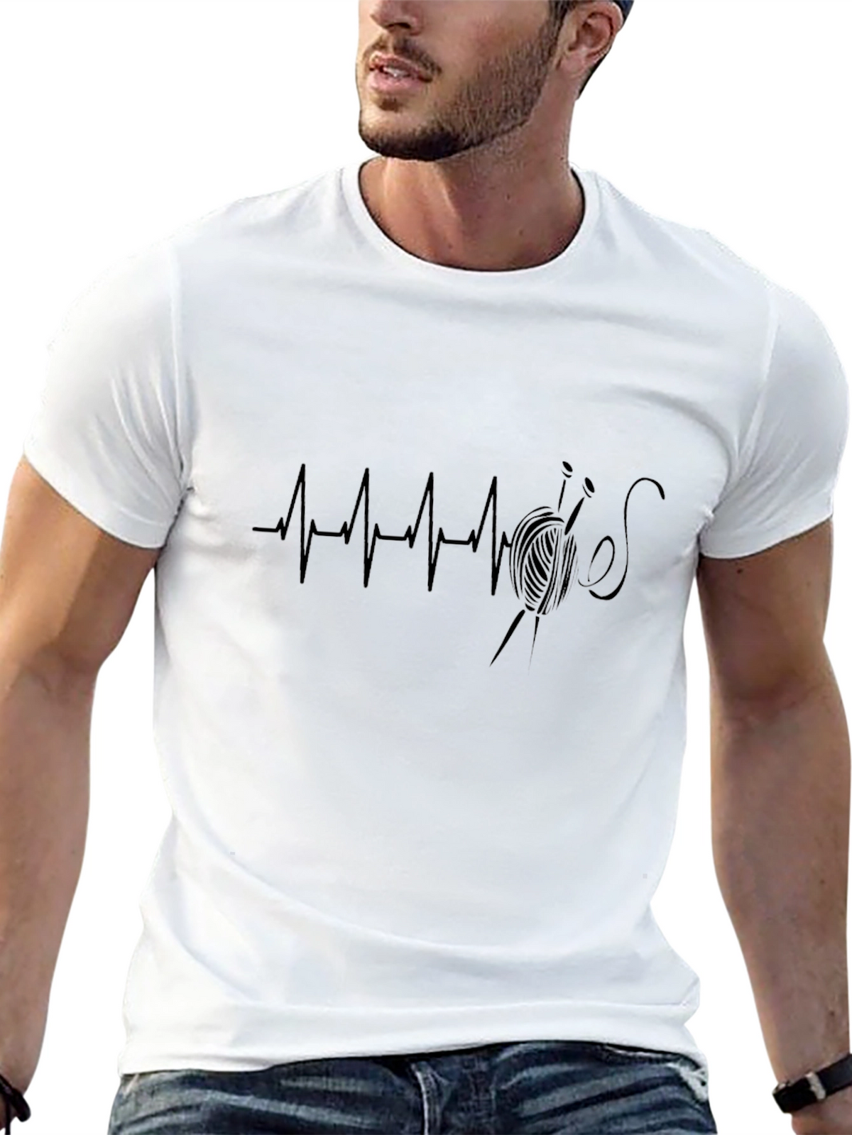 Knitting Heartbeat T-Shirt - Black
