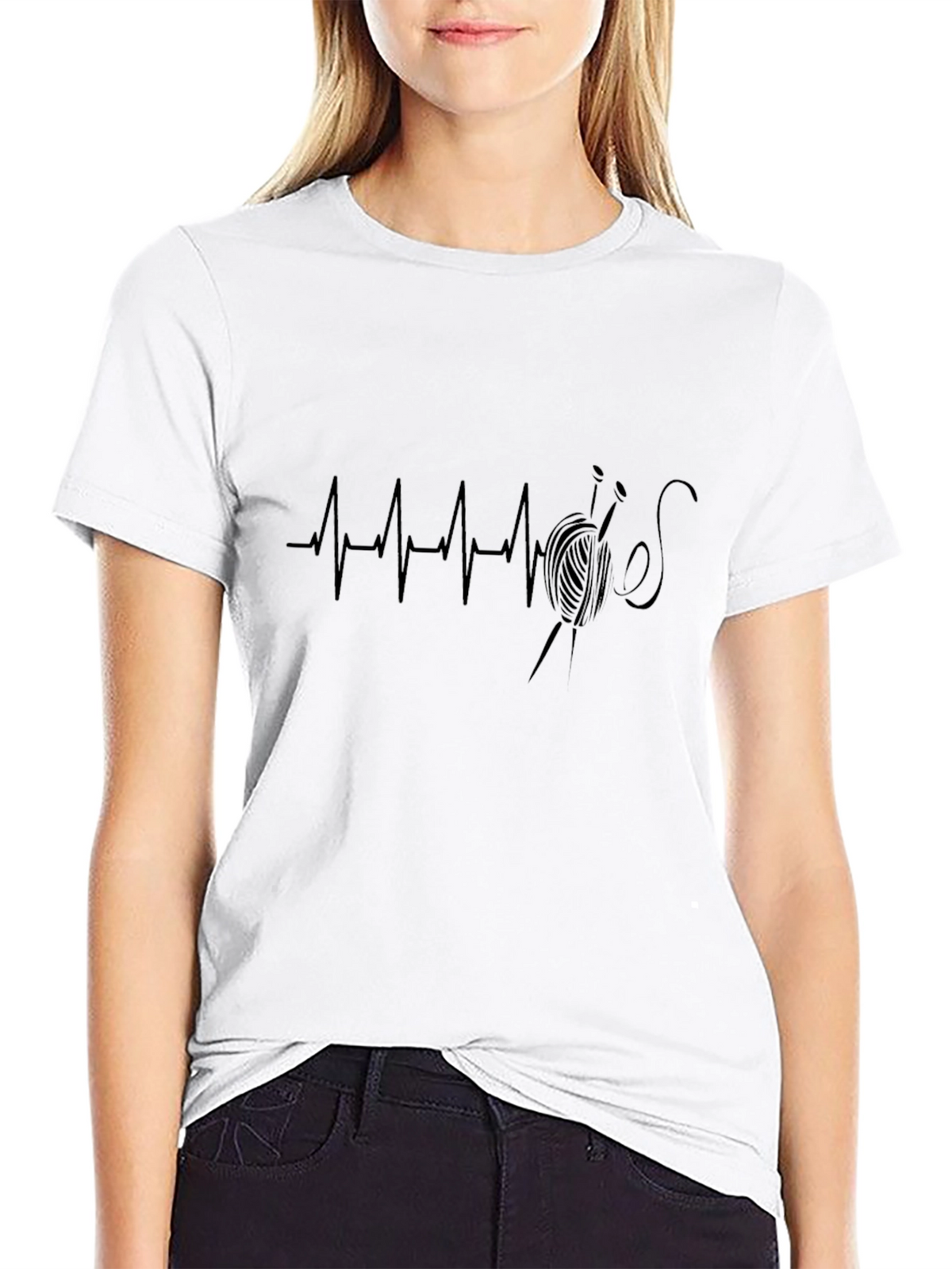 Knitting Heartbeat T-Shirt - Black