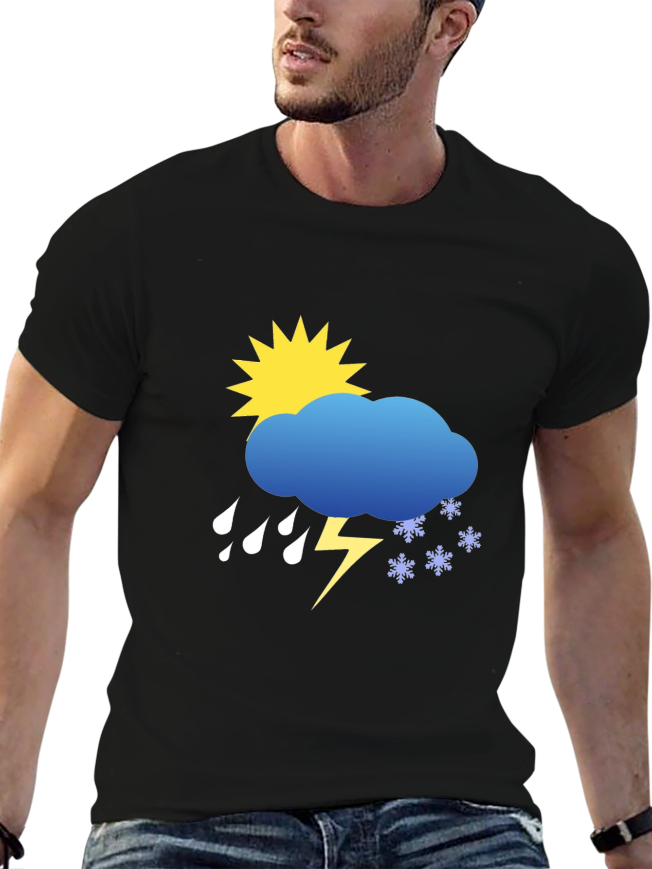 Weather Graphic Tee - Sunshine Rain Snow Lightning T-Shirt