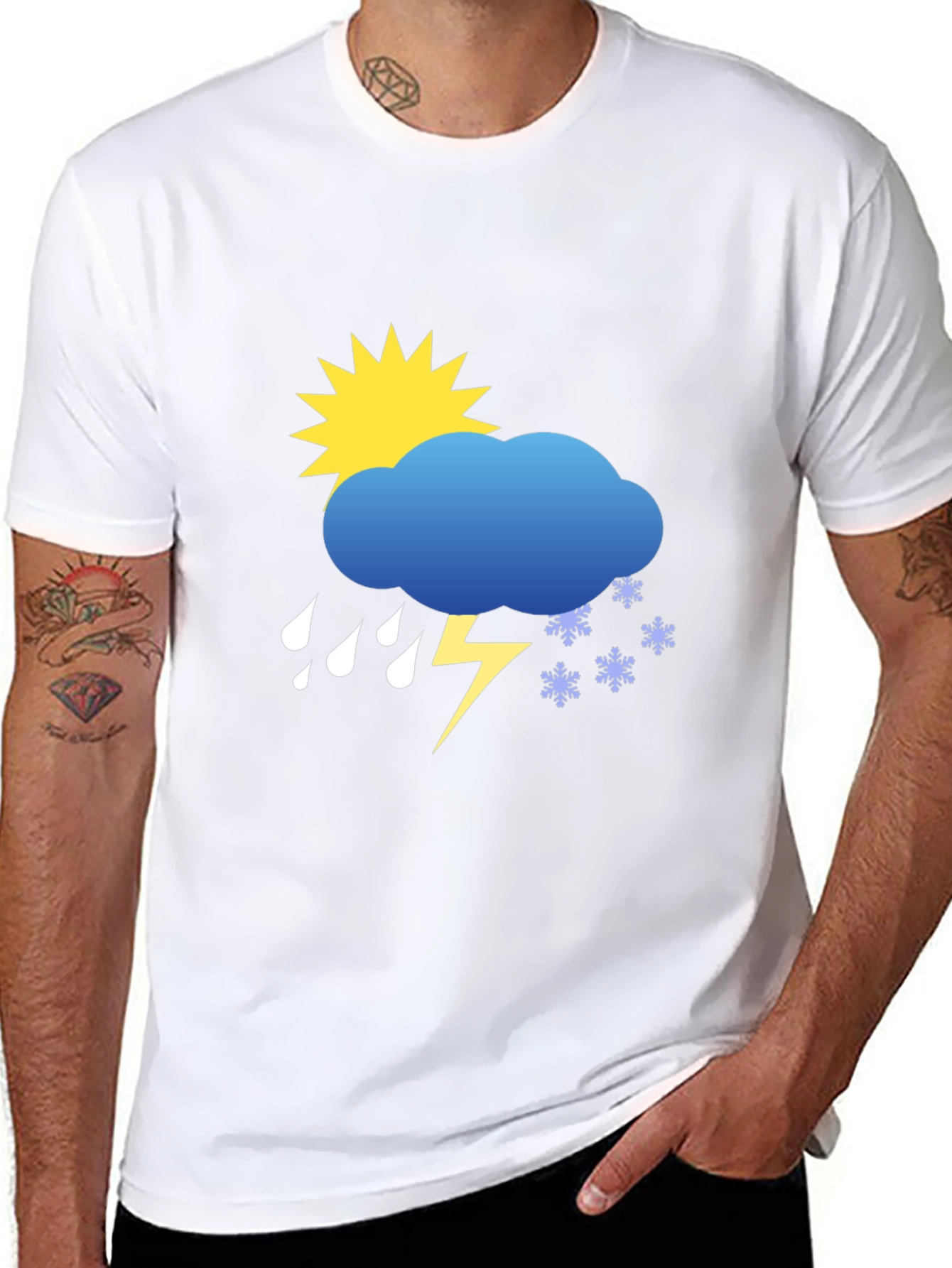Weather Graphic Tee - Sunshine Rain Snow Lightning T-Shirt