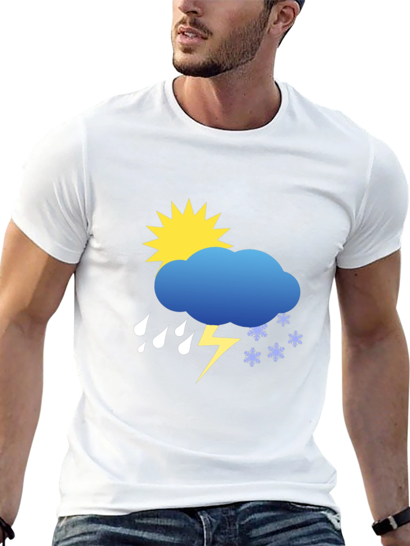 Weather Graphic Tee - Sunshine Rain Snow Lightning T-Shirt