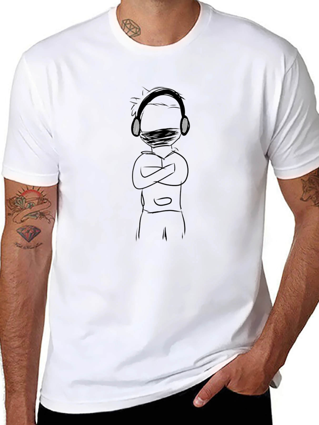 Black T-Shirt with Illustrated Masked Figure