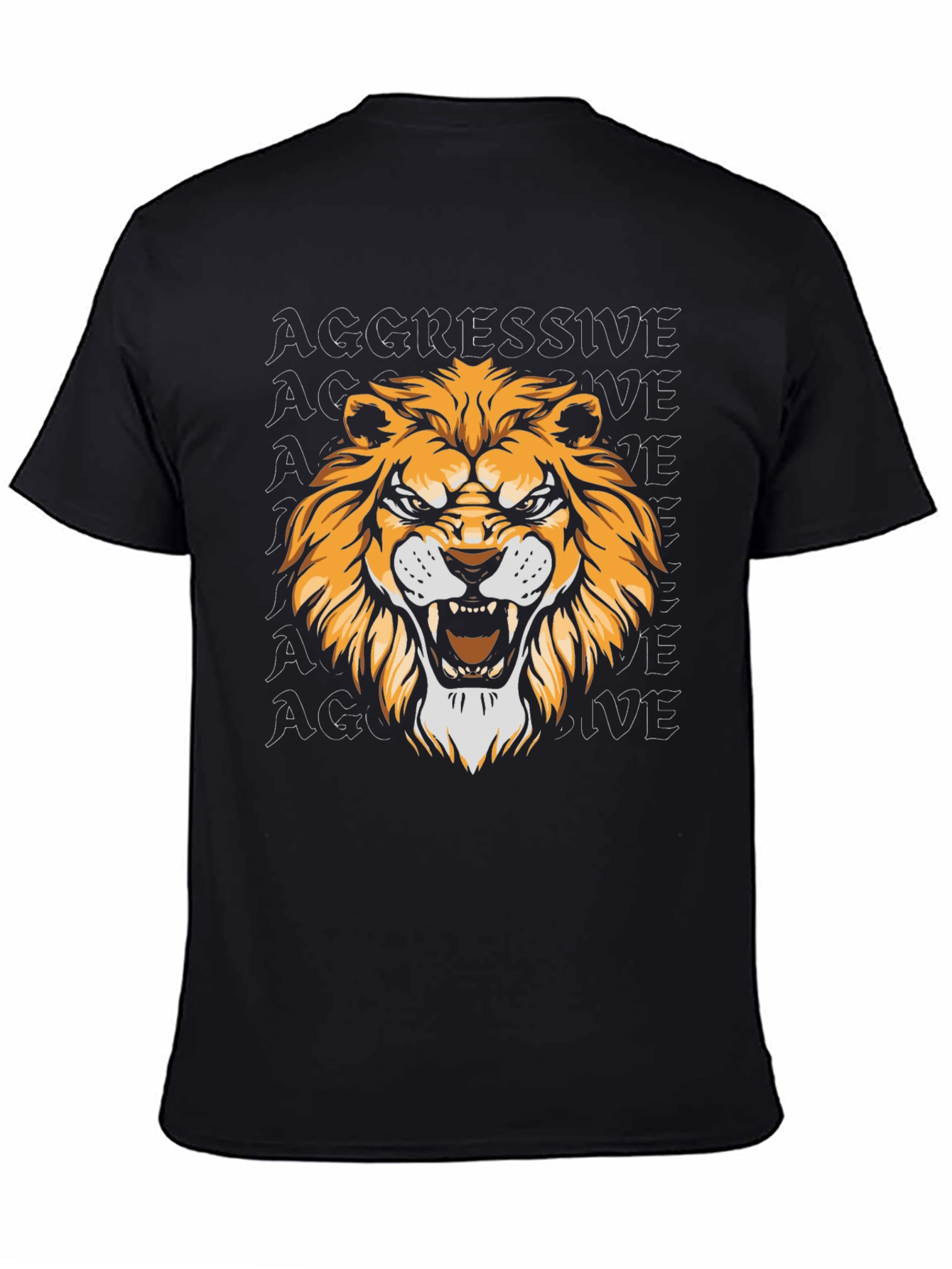 Aggressive Lion Graphic Tee - Black