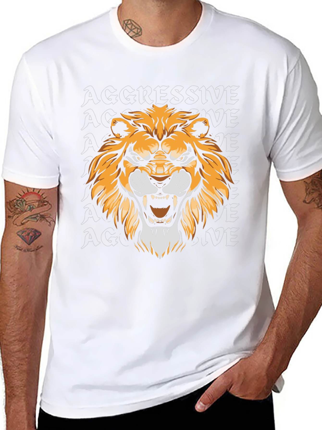Aggressive Lion Graphic Tee - Black