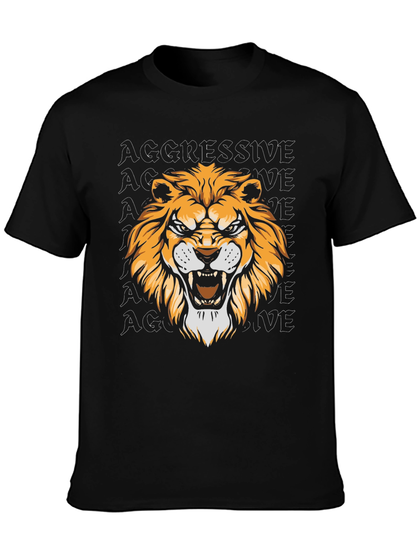 Aggressive Lion Graphic Tee - Black