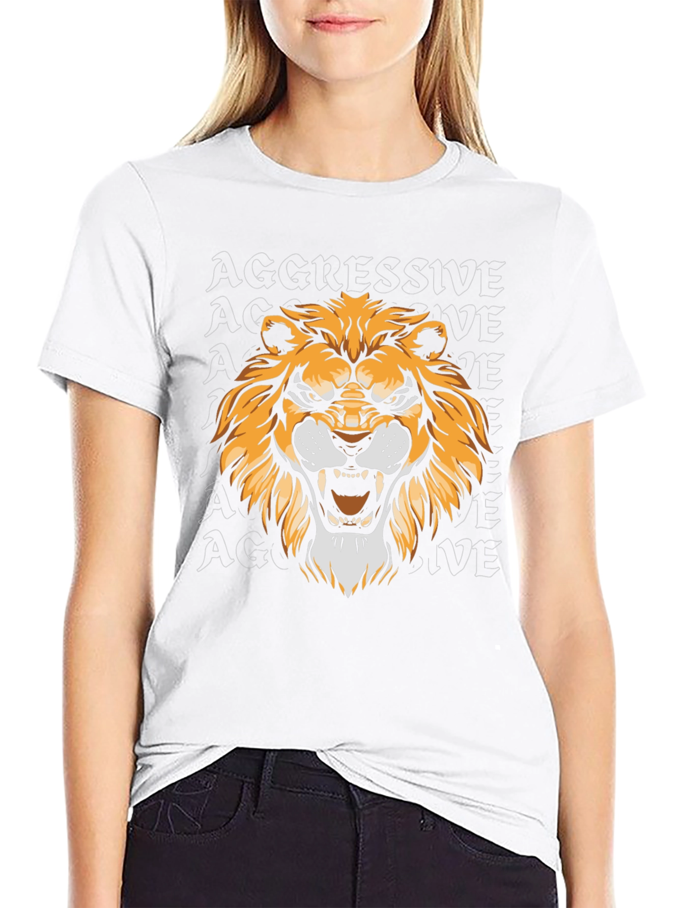 Aggressive Lion Graphic Tee - Black
