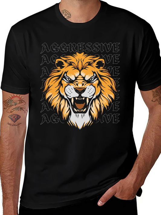 Aggressive Lion Graphic Tee - Black