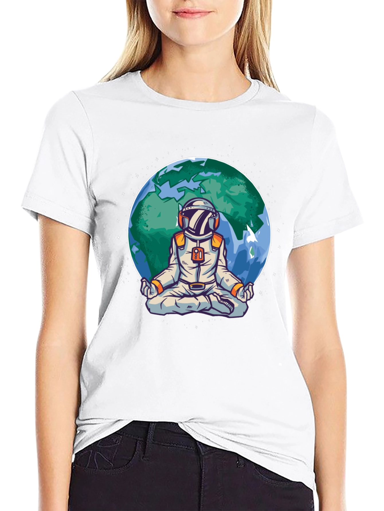 Meditating Astronaut Earth Graphic T-Shirt