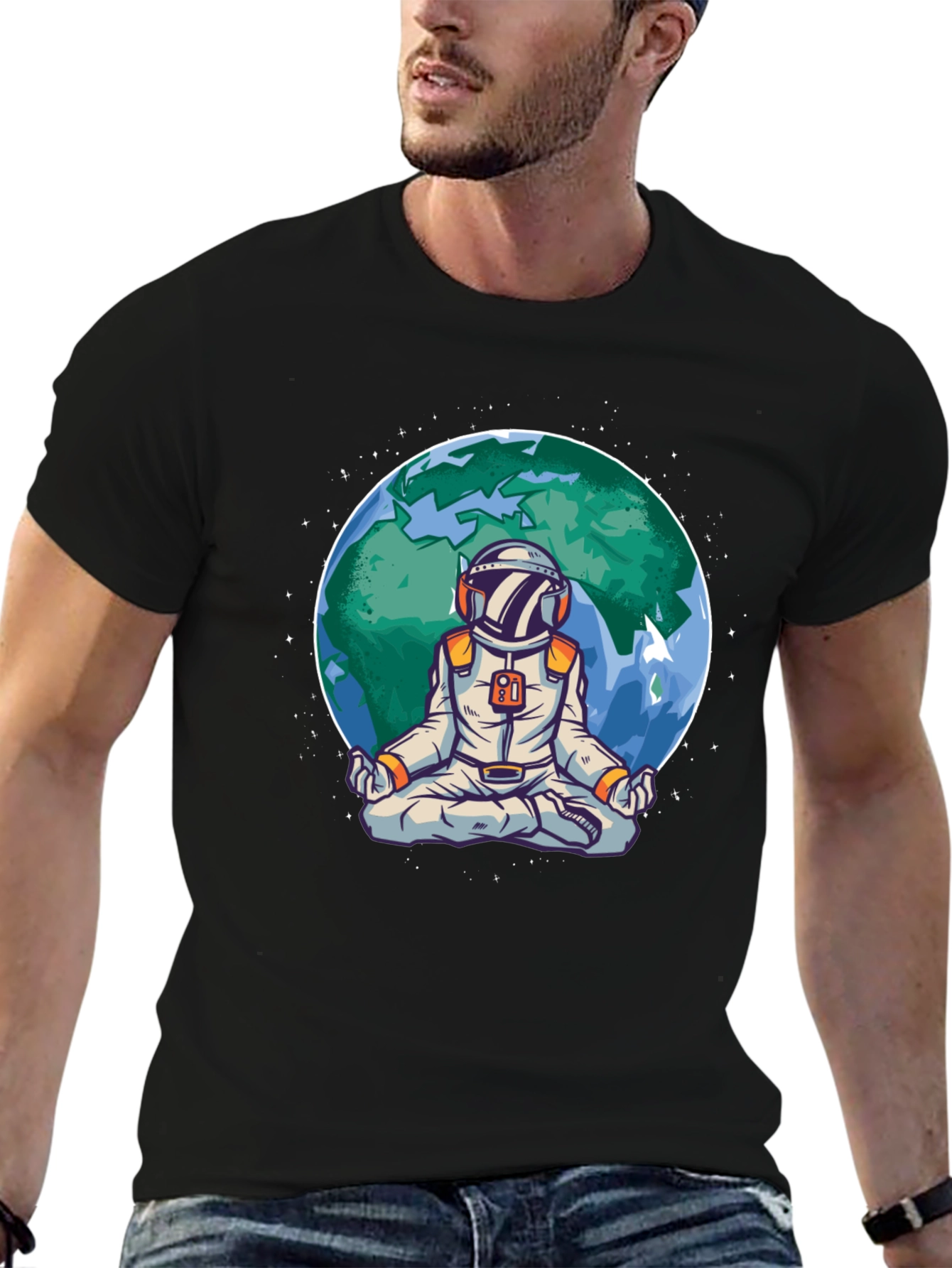 Meditating Astronaut Earth Graphic T-Shirt