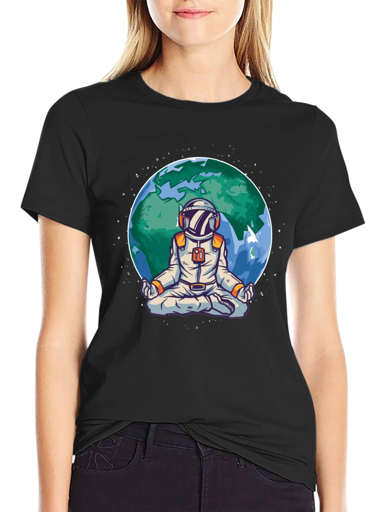 Meditating Astronaut Earth Graphic T-Shirt