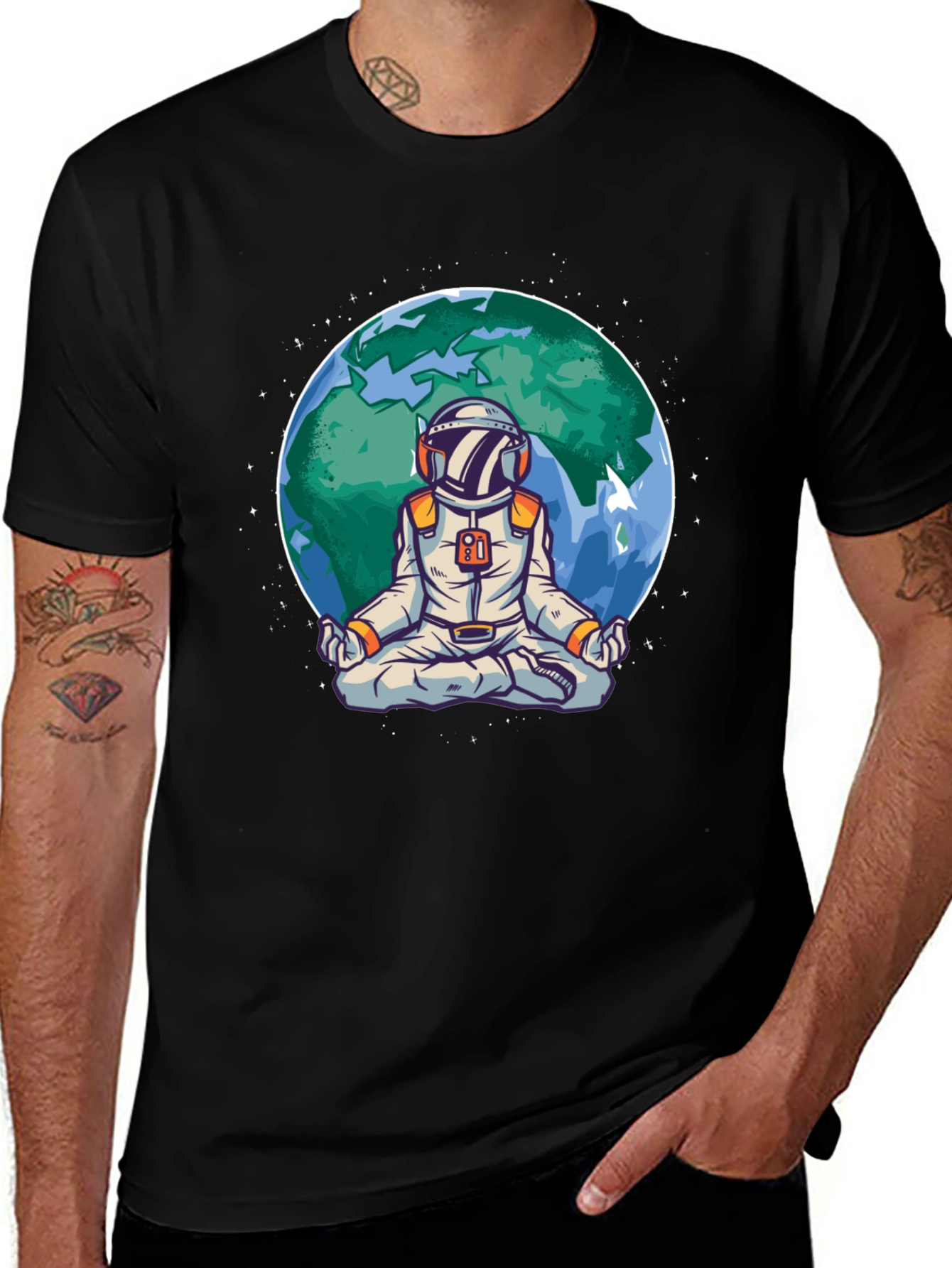 Meditating Astronaut Earth Graphic T-Shirt