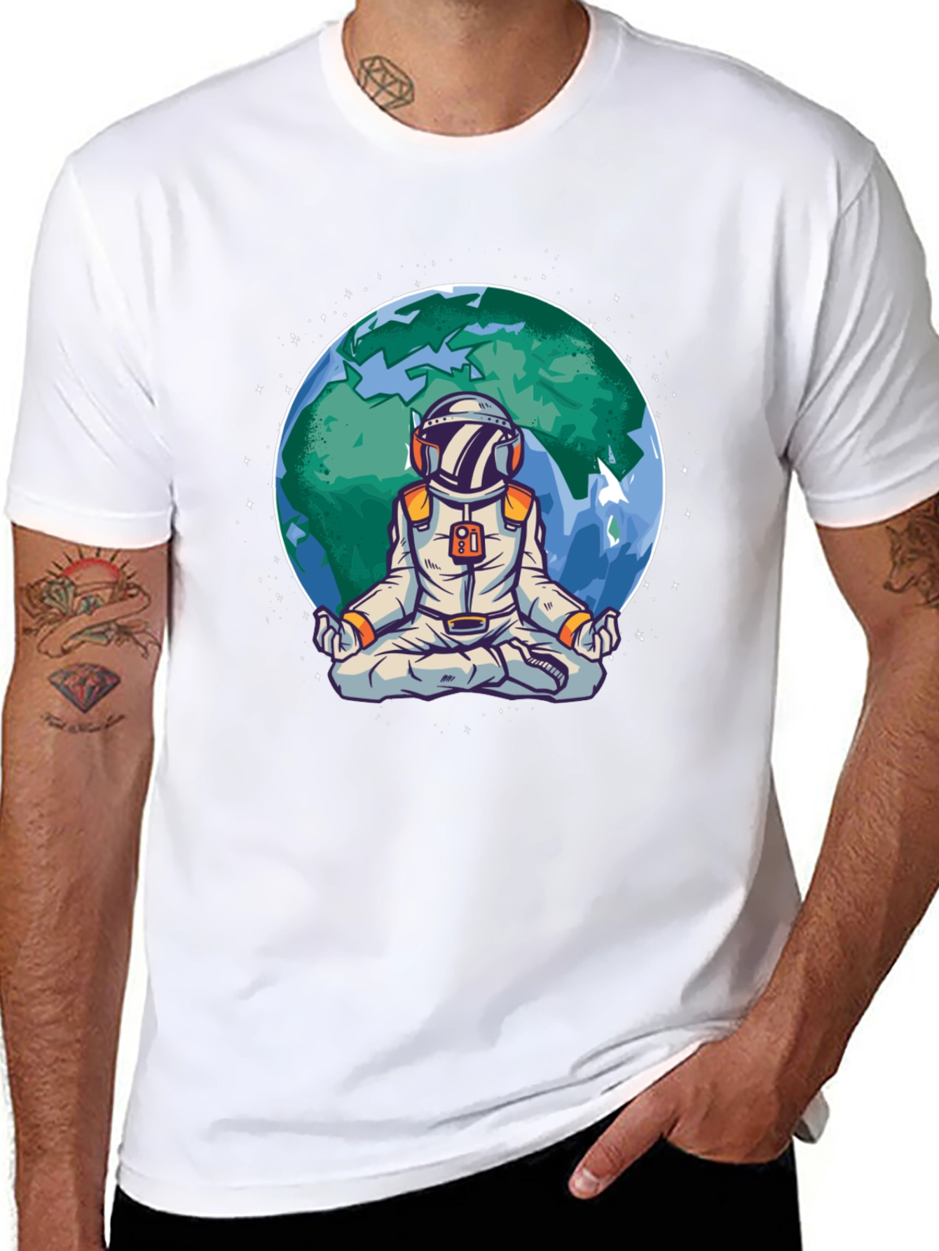 Meditating Astronaut Earth Graphic T-Shirt