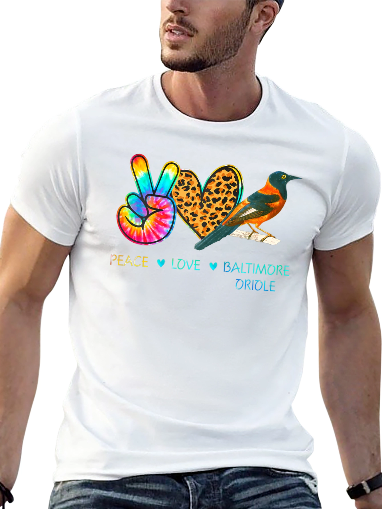 Peace Love Baltimore Oriole Graphic T-Shirt