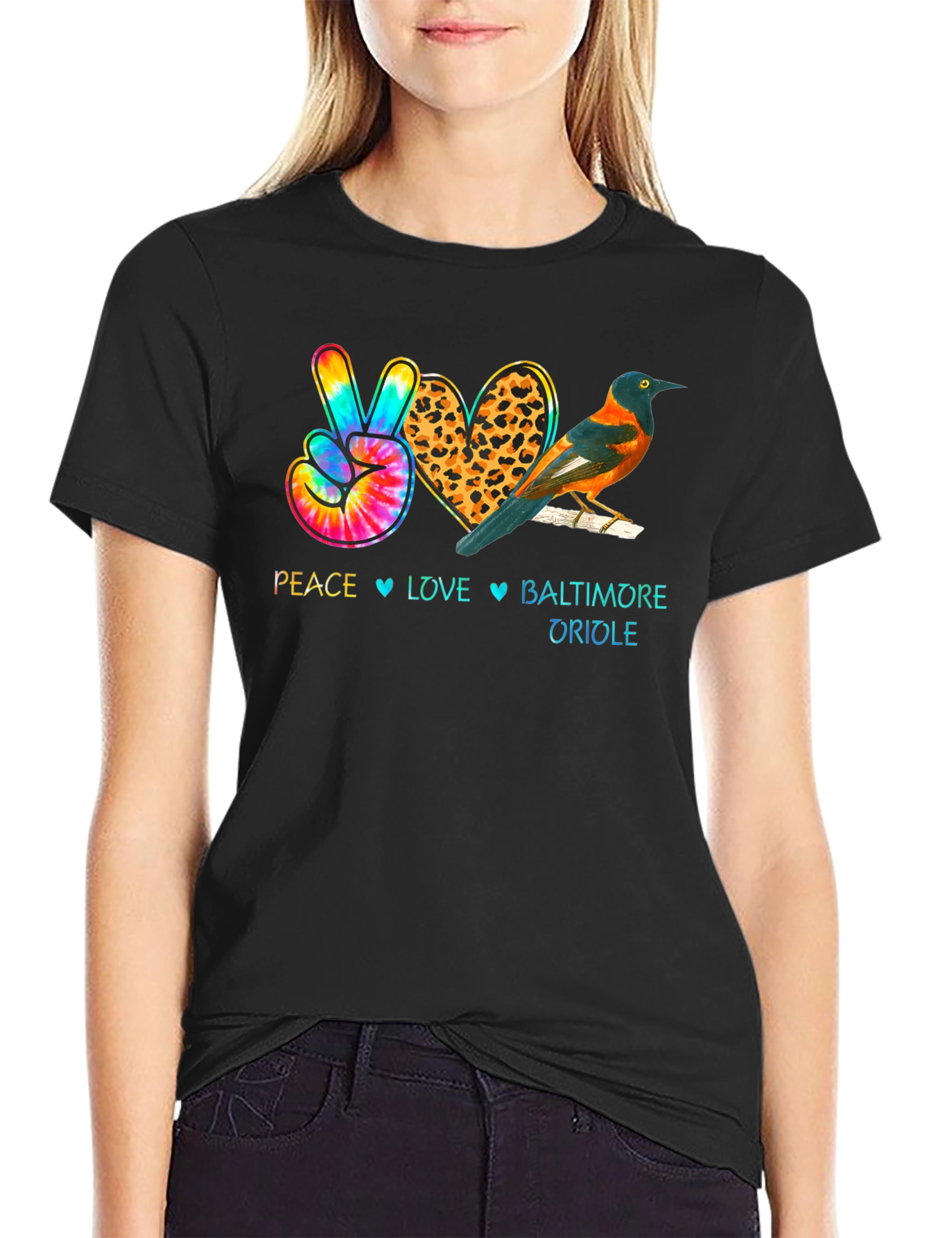 Peace Love Baltimore Oriole Graphic T-Shirt